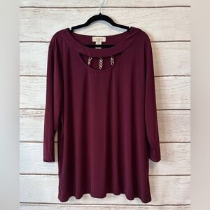 Diana Belle 3X Burgundy Top with Gold Chain Detail Office Church Wedding Formal